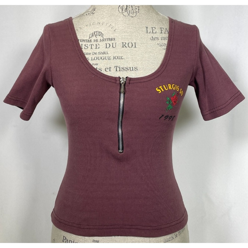 Sturgis SD Motorcycle Rally 1998 1/2 Zip Maroon Tank Top Women's SMALL/MEDIUM